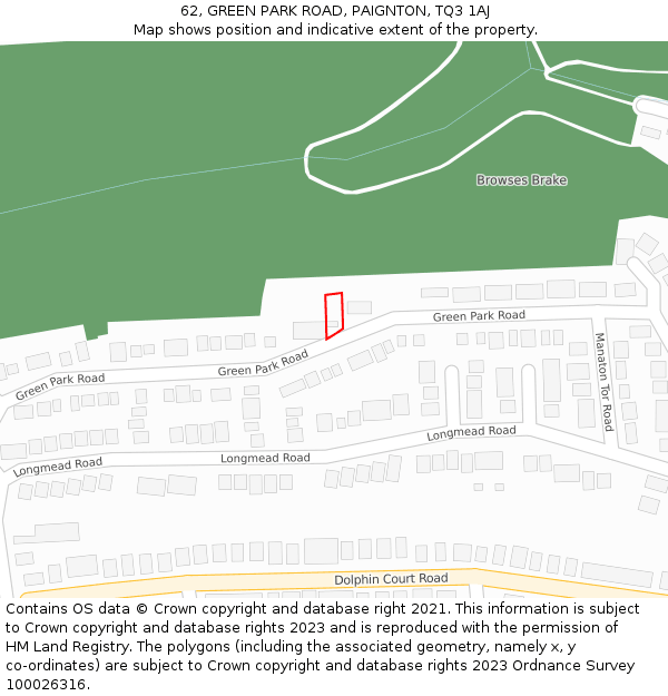 62, GREEN PARK ROAD, PAIGNTON, TQ3 1AJ: Location map and indicative extent of plot