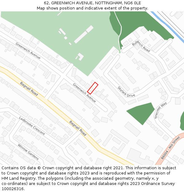 62, GREENWICH AVENUE, NOTTINGHAM, NG6 0LE: Location map and indicative extent of plot