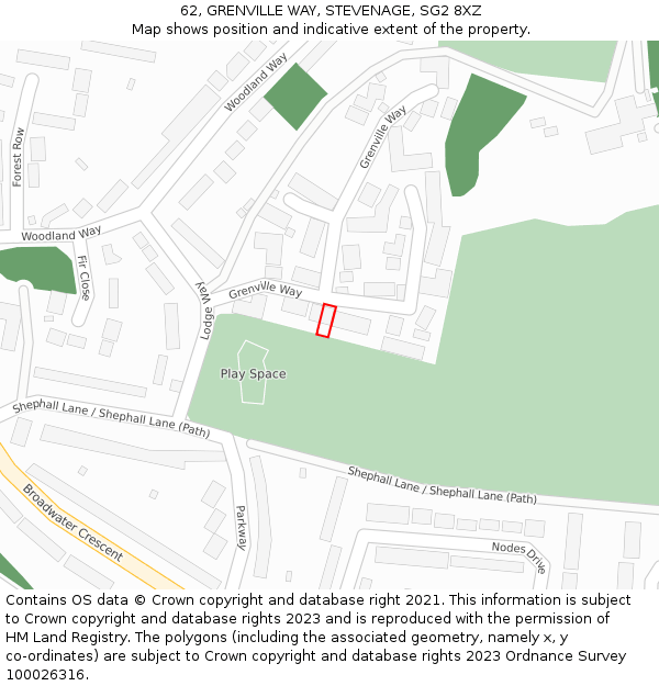 62, GRENVILLE WAY, STEVENAGE, SG2 8XZ: Location map and indicative extent of plot