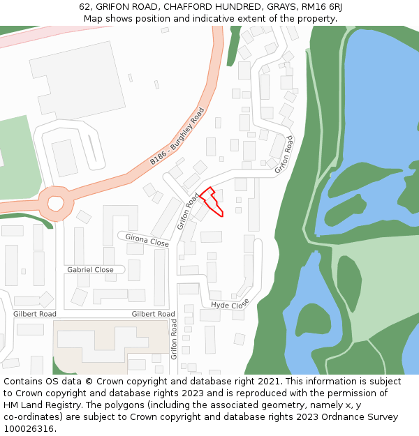 62, GRIFON ROAD, CHAFFORD HUNDRED, GRAYS, RM16 6RJ: Location map and indicative extent of plot