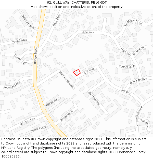 62, GULL WAY, CHATTERIS, PE16 6DT: Location map and indicative extent of plot