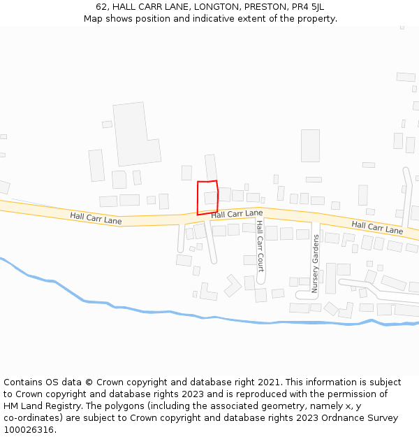 62, HALL CARR LANE, LONGTON, PRESTON, PR4 5JL: Location map and indicative extent of plot