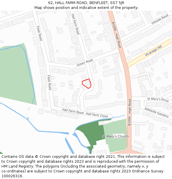 62, HALL FARM ROAD, BENFLEET, SS7 5JR: Location map and indicative extent of plot