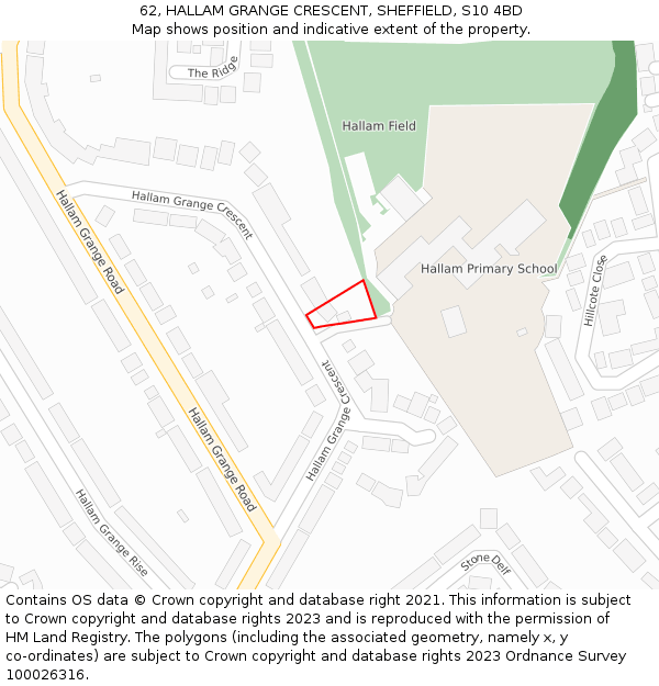 62, HALLAM GRANGE CRESCENT, SHEFFIELD, S10 4BD: Location map and indicative extent of plot