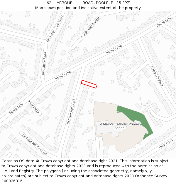 62, HARBOUR HILL ROAD, POOLE, BH15 3PZ: Location map and indicative extent of plot