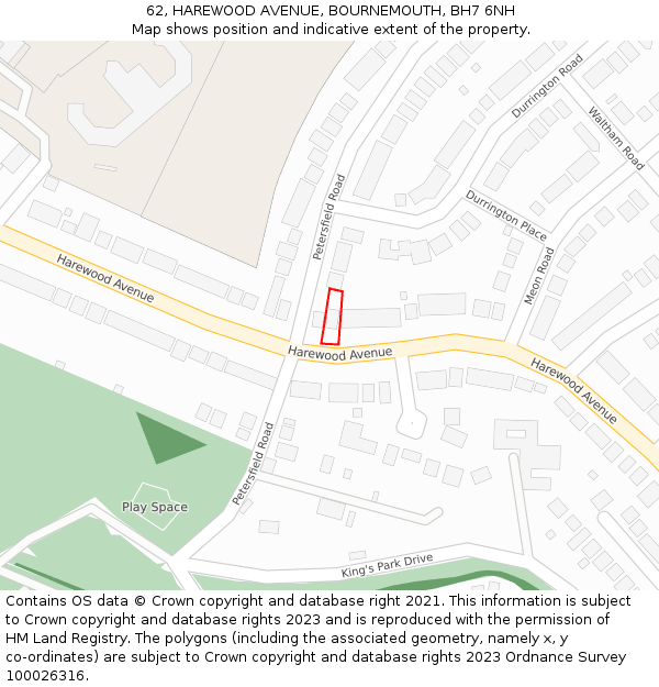 62, HAREWOOD AVENUE, BOURNEMOUTH, BH7 6NH: Location map and indicative extent of plot