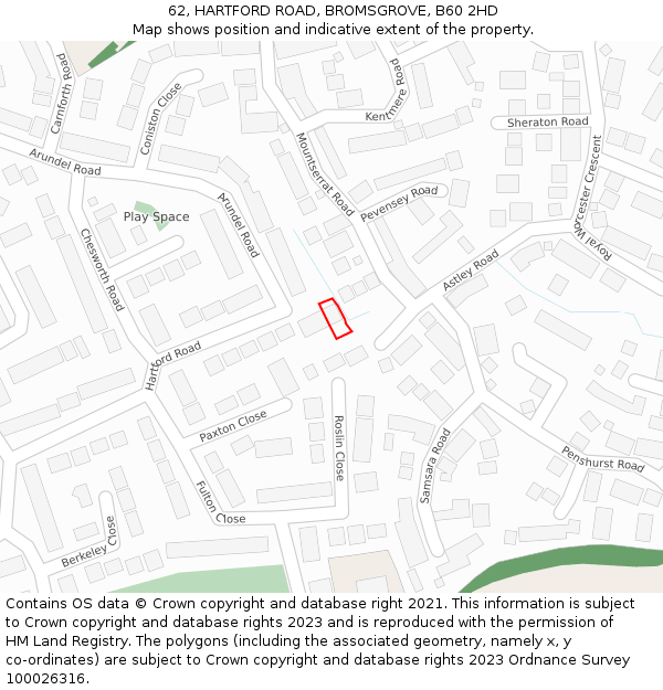 62, HARTFORD ROAD, BROMSGROVE, B60 2HD: Location map and indicative extent of plot
