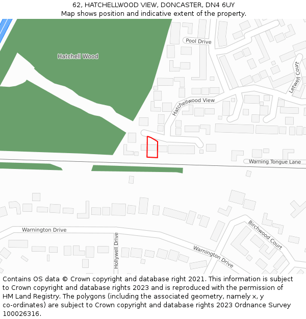 62, HATCHELLWOOD VIEW, DONCASTER, DN4 6UY: Location map and indicative extent of plot