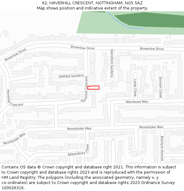 62, HAVERHILL CRESCENT, NOTTINGHAM, NG5 5AZ: Location map and indicative extent of plot