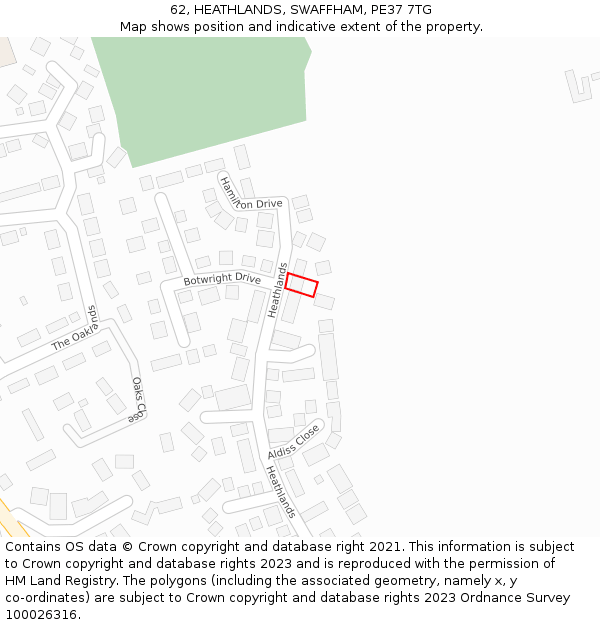 62, HEATHLANDS, SWAFFHAM, PE37 7TG: Location map and indicative extent of plot