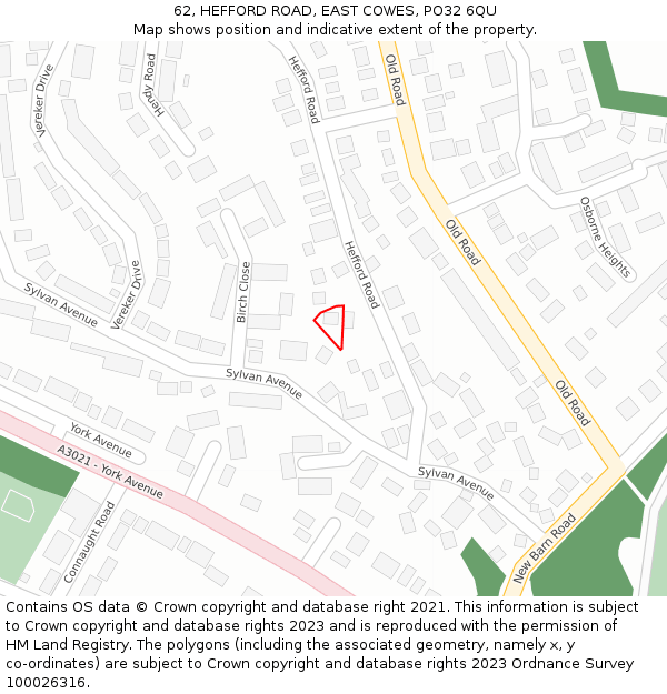 62, HEFFORD ROAD, EAST COWES, PO32 6QU: Location map and indicative extent of plot