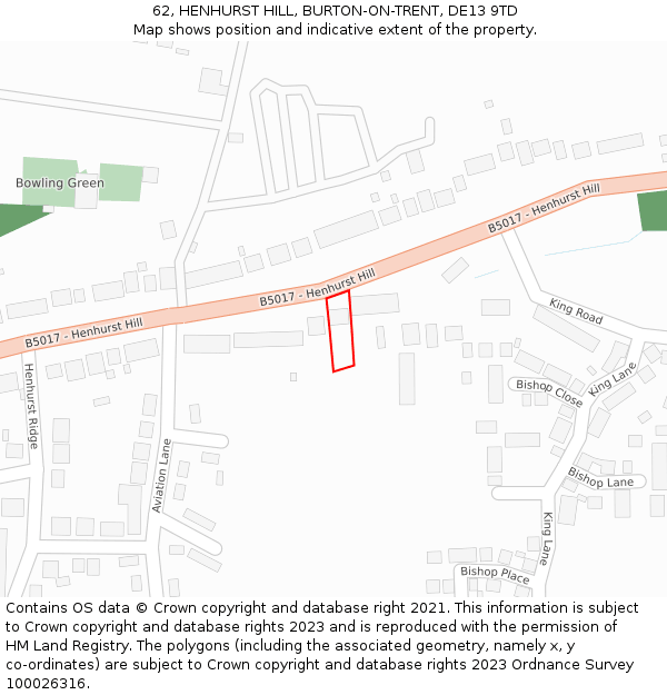 62, HENHURST HILL, BURTON-ON-TRENT, DE13 9TD: Location map and indicative extent of plot