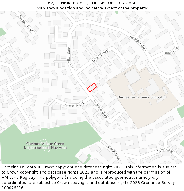 62, HENNIKER GATE, CHELMSFORD, CM2 6SB: Location map and indicative extent of plot