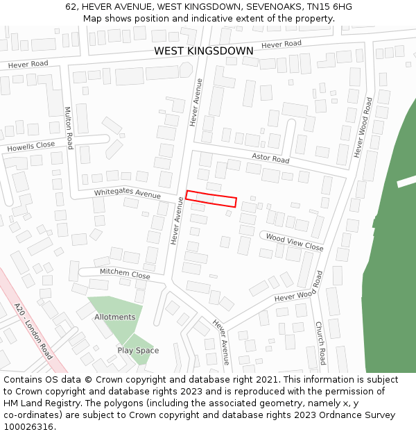 62, HEVER AVENUE, WEST KINGSDOWN, SEVENOAKS, TN15 6HG: Location map and indicative extent of plot