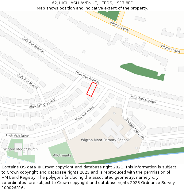 62, HIGH ASH AVENUE, LEEDS, LS17 8RF: Location map and indicative extent of plot