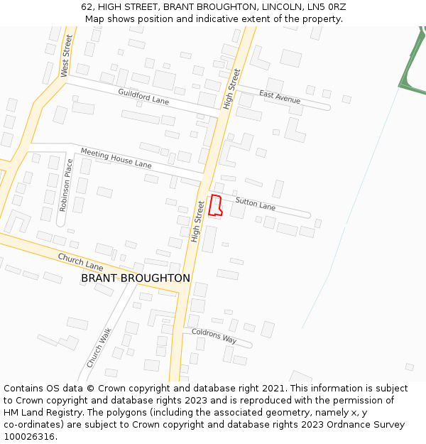 62, HIGH STREET, BRANT BROUGHTON, LINCOLN, LN5 0RZ: Location map and indicative extent of plot