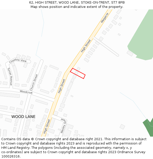 62, HIGH STREET, WOOD LANE, STOKE-ON-TRENT, ST7 8PB: Location map and indicative extent of plot