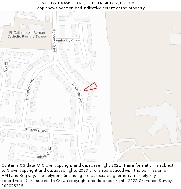 62, HIGHDOWN DRIVE, LITTLEHAMPTON, BN17 6HH: Location map and indicative extent of plot