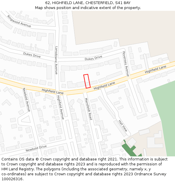 62, HIGHFIELD LANE, CHESTERFIELD, S41 8AY: Location map and indicative extent of plot