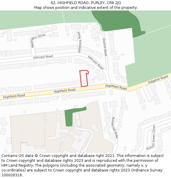 62, HIGHFIELD ROAD, PURLEY, CR8 2JG: Location map and indicative extent of plot