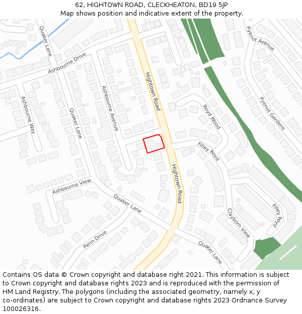 62, HIGHTOWN ROAD, CLECKHEATON, BD19 5JP: Location map and indicative extent of plot