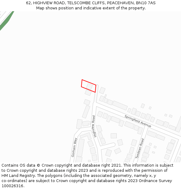 62, HIGHVIEW ROAD, TELSCOMBE CLIFFS, PEACEHAVEN, BN10 7AS: Location map and indicative extent of plot