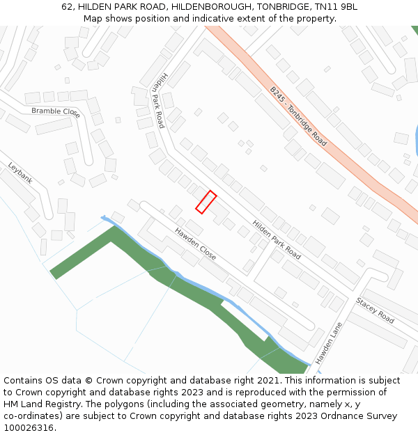 62, HILDEN PARK ROAD, HILDENBOROUGH, TONBRIDGE, TN11 9BL: Location map and indicative extent of plot