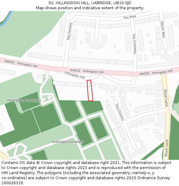 62, HILLINGDON HILL, UXBRIDGE, UB10 0JD: Location map and indicative extent of plot
