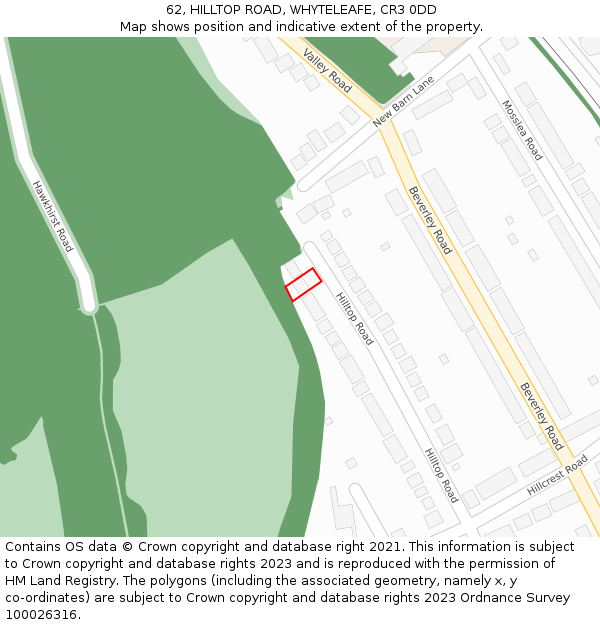 62, HILLTOP ROAD, WHYTELEAFE, CR3 0DD: Location map and indicative extent of plot