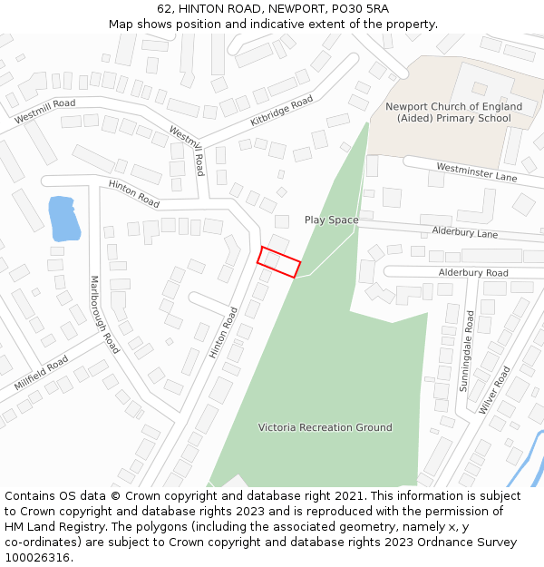 62, HINTON ROAD, NEWPORT, PO30 5RA: Location map and indicative extent of plot