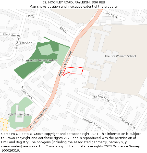 62, HOCKLEY ROAD, RAYLEIGH, SS6 8EB: Location map and indicative extent of plot