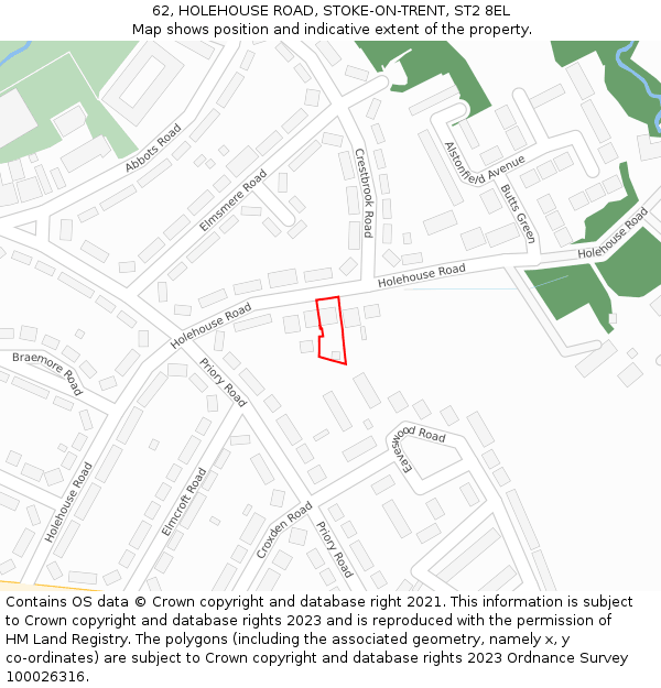 62, HOLEHOUSE ROAD, STOKE-ON-TRENT, ST2 8EL: Location map and indicative extent of plot