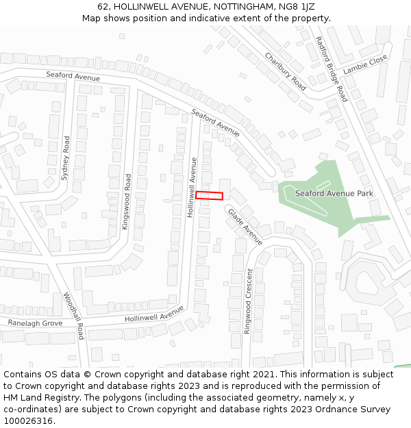 62, HOLLINWELL AVENUE, NOTTINGHAM, NG8 1JZ: Location map and indicative extent of plot