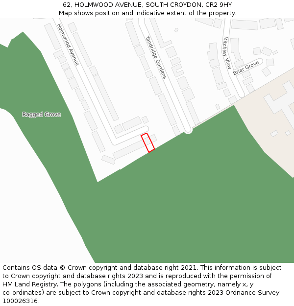 62, HOLMWOOD AVENUE, SOUTH CROYDON, CR2 9HY: Location map and indicative extent of plot