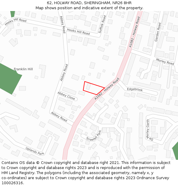 62, HOLWAY ROAD, SHERINGHAM, NR26 8HR: Location map and indicative extent of plot