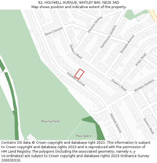 62, HOLYWELL AVENUE, WHITLEY BAY, NE26 3AD: Location map and indicative extent of plot