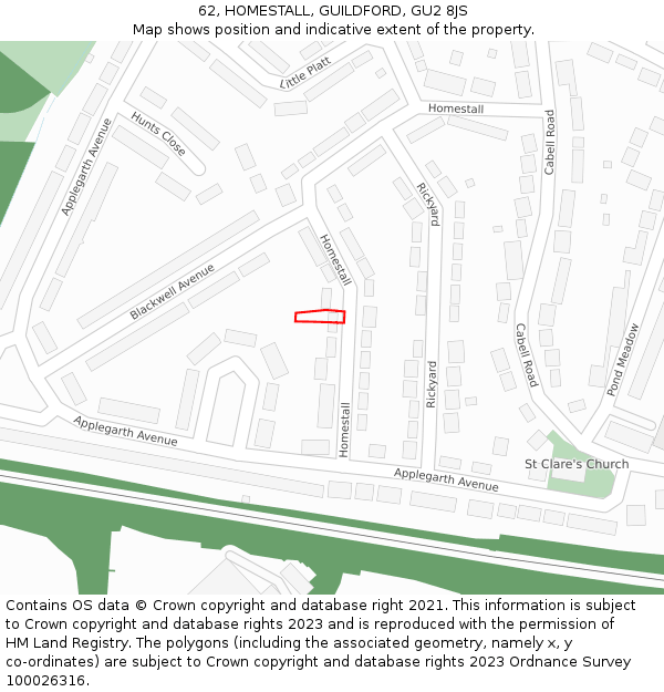 62, HOMESTALL, GUILDFORD, GU2 8JS: Location map and indicative extent of plot