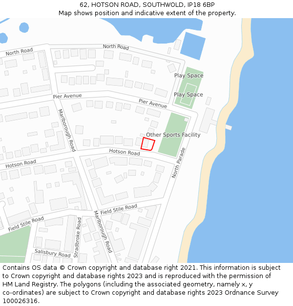 62, HOTSON ROAD, SOUTHWOLD, IP18 6BP: Location map and indicative extent of plot