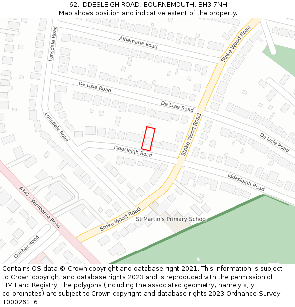 62, IDDESLEIGH ROAD, BOURNEMOUTH, BH3 7NH: Location map and indicative extent of plot