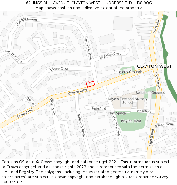 62, INGS MILL AVENUE, CLAYTON WEST, HUDDERSFIELD, HD8 9QG: Location map and indicative extent of plot