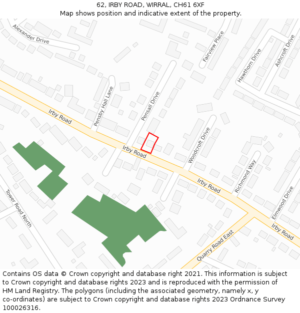 62, IRBY ROAD, WIRRAL, CH61 6XF: Location map and indicative extent of plot