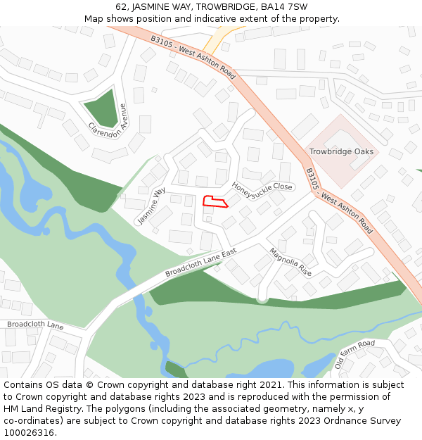 62, JASMINE WAY, TROWBRIDGE, BA14 7SW: Location map and indicative extent of plot