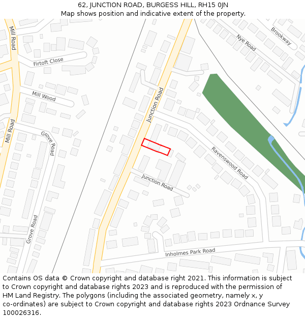 62, JUNCTION ROAD, BURGESS HILL, RH15 0JN: Location map and indicative extent of plot