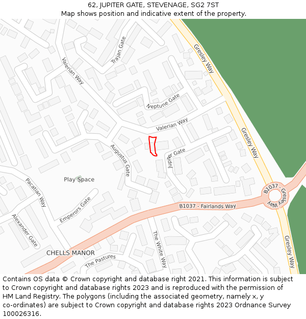 62, JUPITER GATE, STEVENAGE, SG2 7ST: Location map and indicative extent of plot