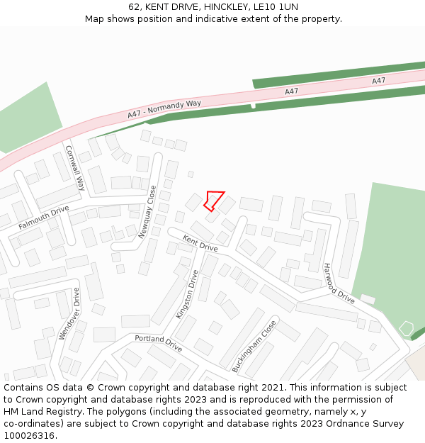 62, KENT DRIVE, HINCKLEY, LE10 1UN: Location map and indicative extent of plot