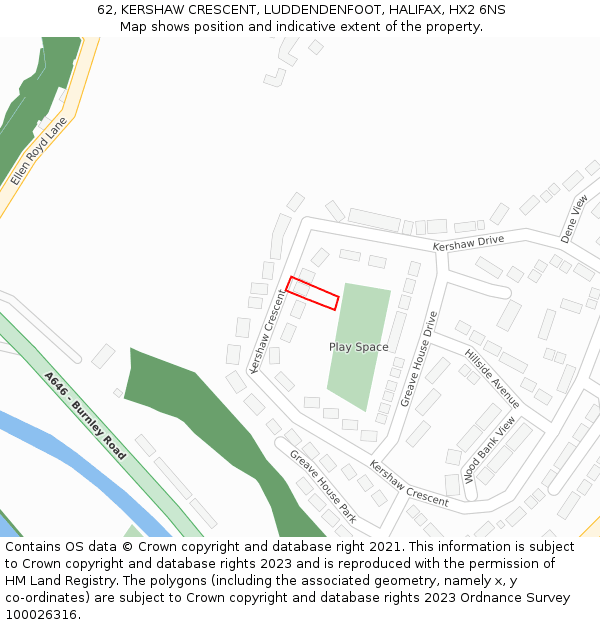62, KERSHAW CRESCENT, LUDDENDENFOOT, HALIFAX, HX2 6NS: Location map and indicative extent of plot
