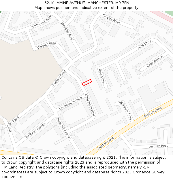 62, KILMAINE AVENUE, MANCHESTER, M9 7FN: Location map and indicative extent of plot