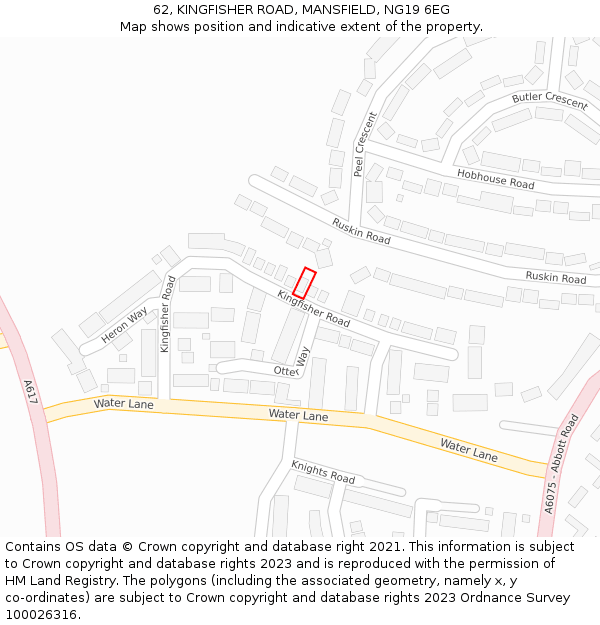 62, KINGFISHER ROAD, MANSFIELD, NG19 6EG: Location map and indicative extent of plot