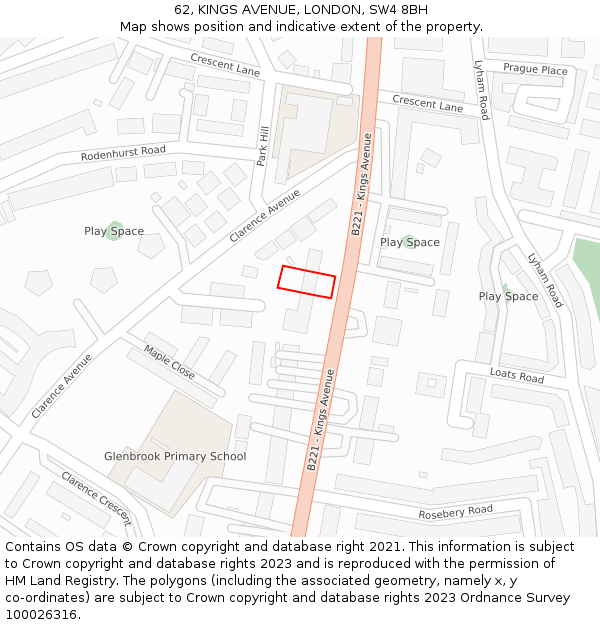62, KINGS AVENUE, LONDON, SW4 8BH: Location map and indicative extent of plot