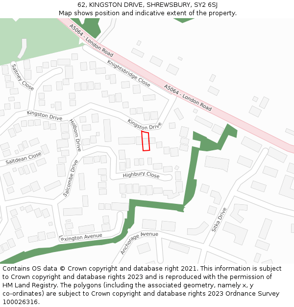62, KINGSTON DRIVE, SHREWSBURY, SY2 6SJ: Location map and indicative extent of plot